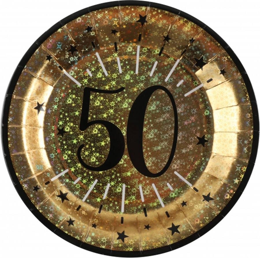 Santex verjaardag feest bordjes leeftijd 10x 50 jaar goud karton 22 cm Feestbordjes