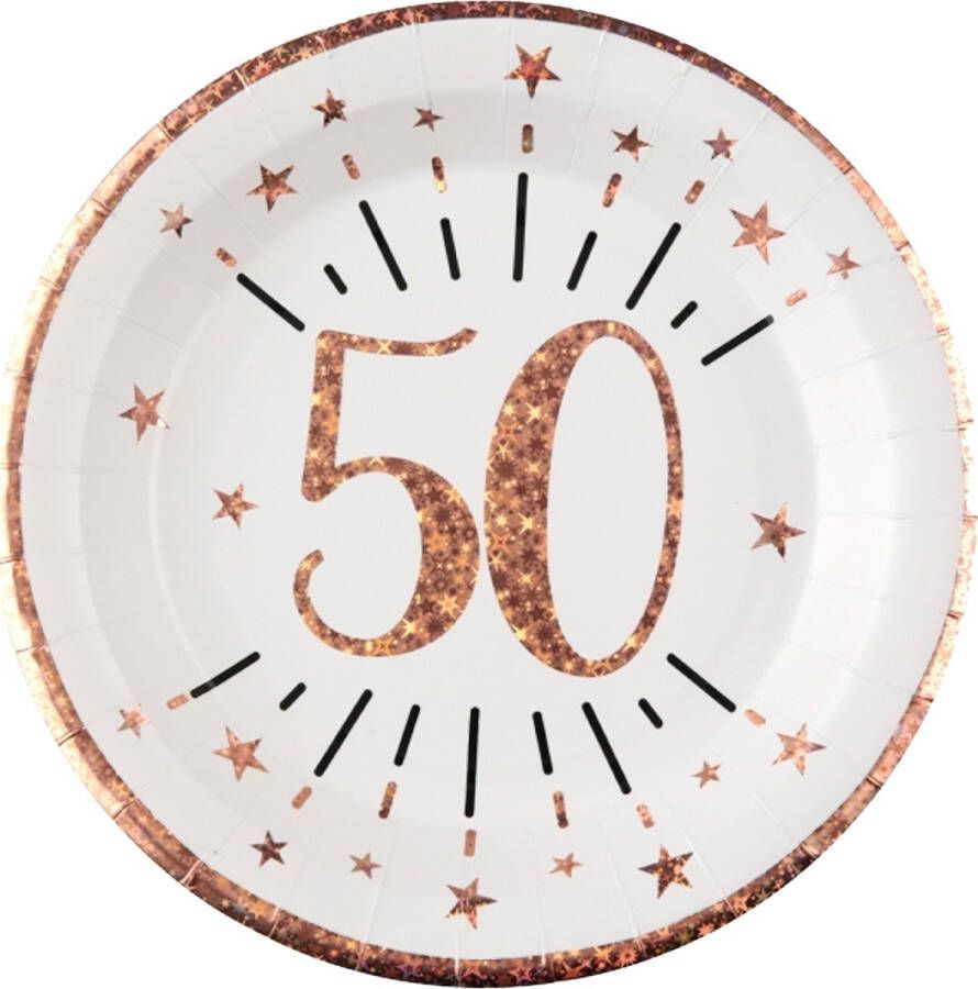 Santex Verjaardag feest bordjes leeftijd 10x 50 jaar rose goud karton 22 cm Feestbordjes
