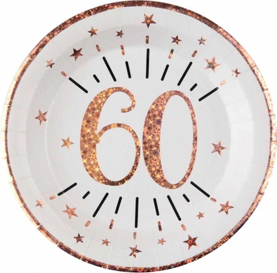 Santex Verjaardag feest bordjes leeftijd 10x 60 jaar rose goud karton 22 cm Feestbordjes