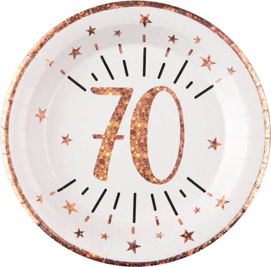 Santex Verjaardag feest bordjes leeftijd 10x 70 jaar rose goud karton 22 cm Feestbordjes