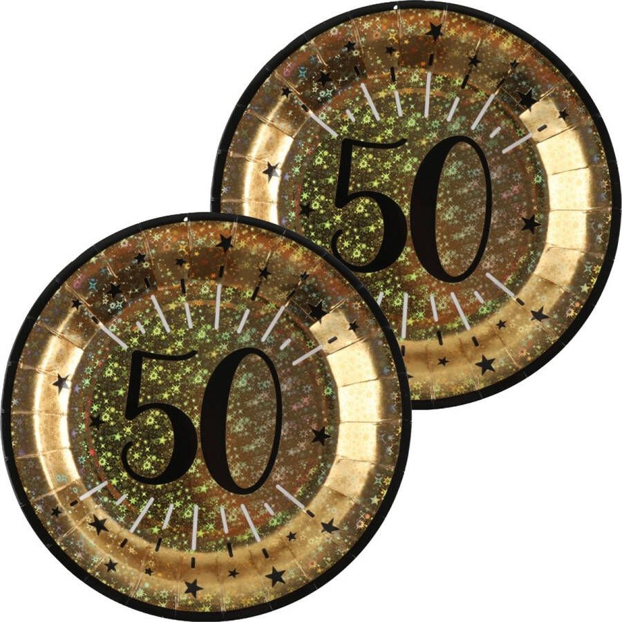 Santex Verjaardag feest bordjes leeftijd 20x 50 jaar goud karton 22 cm Feestbordjes