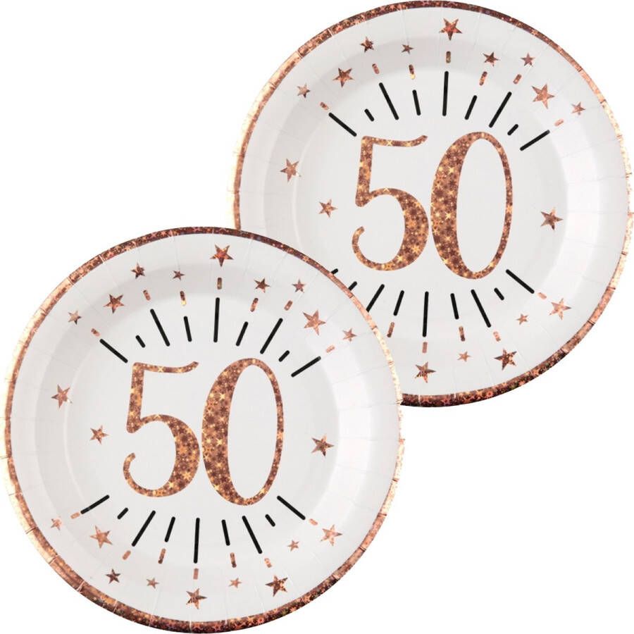 Santex Verjaardag feest bordjes leeftijd 20x 50 jaar rose goud karton 22 cm Feestbordjes