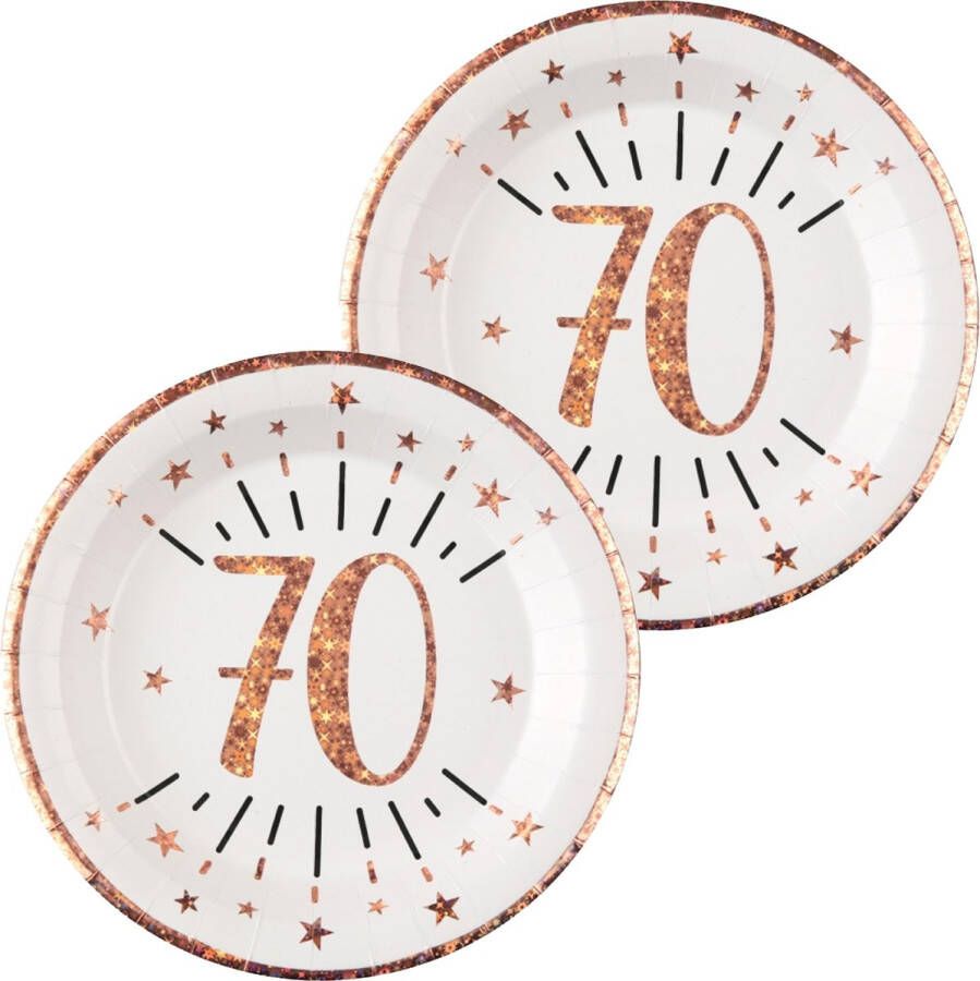Santex Verjaardag feest bordjes leeftijd 20x 70 jaar rose goud karton 22 cm Feestbordjes