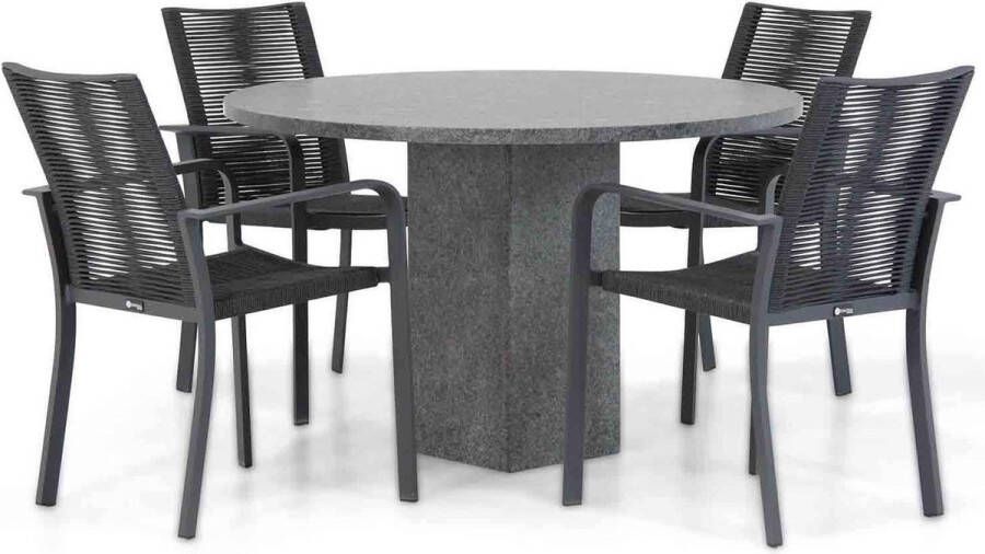 Santika Furniture Santika Annisa Graniet 120 cm rond dining tuinset 5-delig