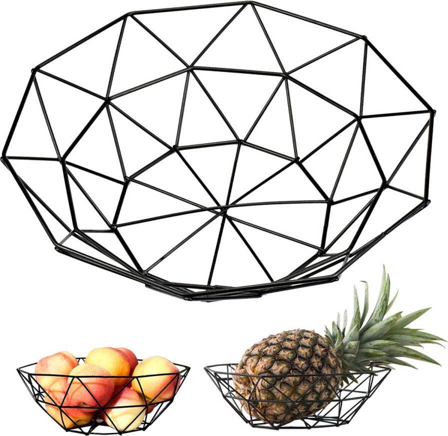 SANTOO Fruitmand metaal fruitschaal modern Scandinavische decoratieve mand in mat zwart 26x26x7 5cm met grote capaciteit