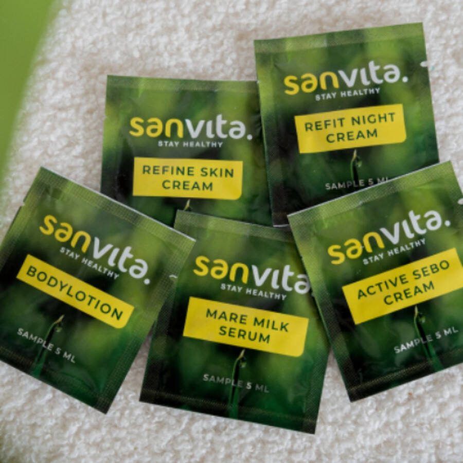 Sanvita Healthy Proefmonster natuurlijke bodylotion obv paardenmelk tegen huidklachten Sanvita