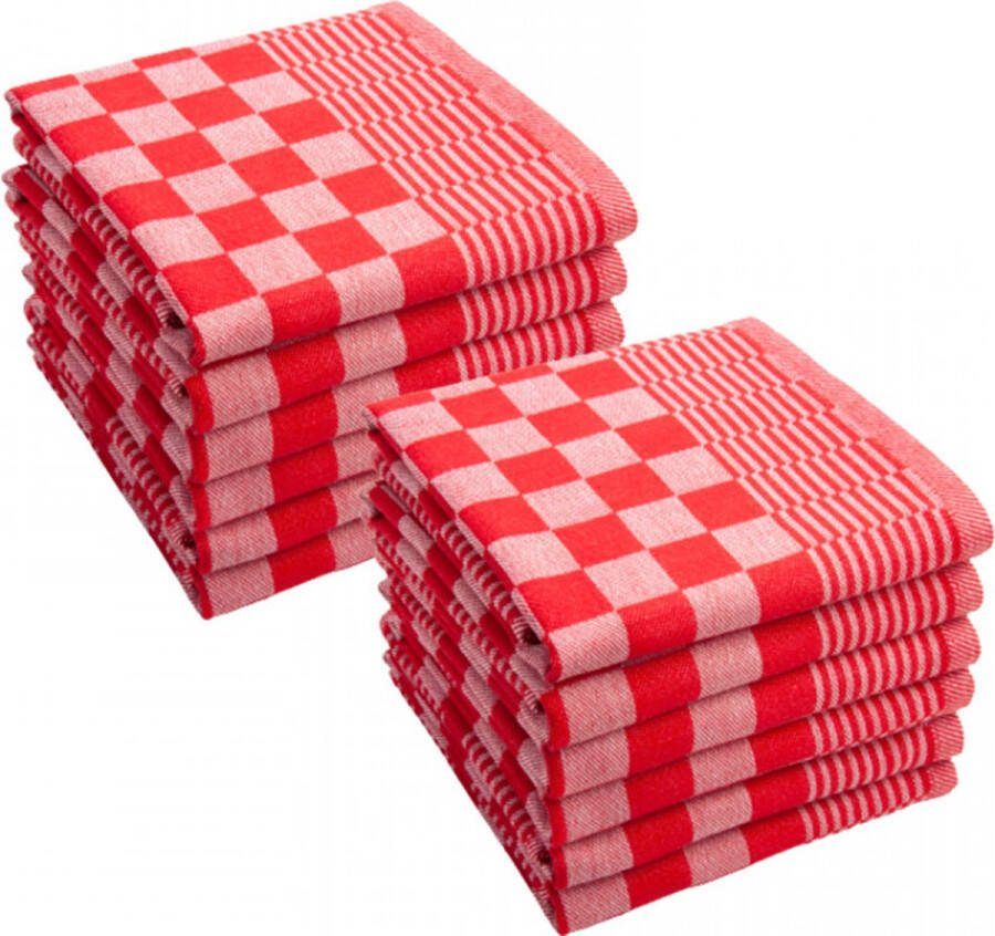 Saphira Theedoekenset Blok Rood 65x65 – 6 stuks Geblokt Blokdoeken 100% katoen Horeca Theedoeken – vaatdoek – theedoek geruit
