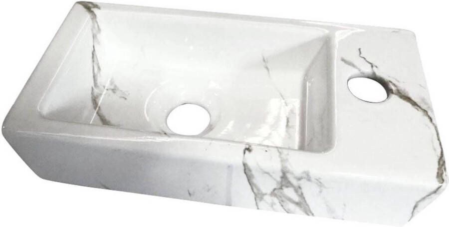 Saqu Basin fontein met kraangat rechts 36x18x9cm Carrara