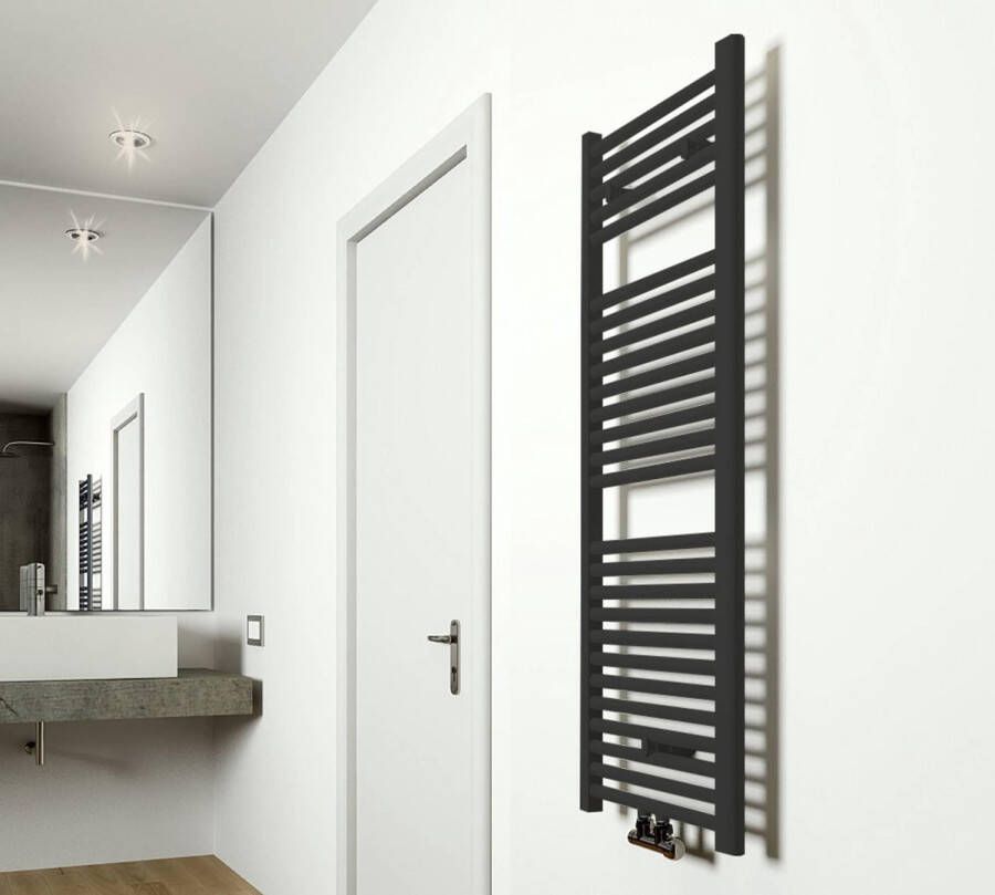 Saqu Calm Handdoekradiator 538W 45x119 cm Mat Zwart Verwarming Badkamer Handdoekrek Radiator