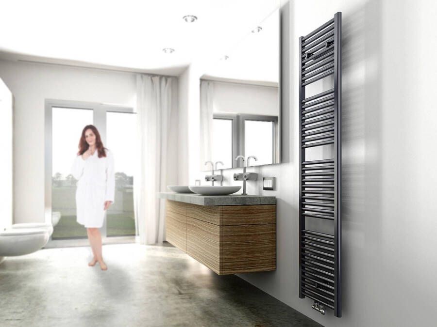 Saqu Calm Handdoekradiator 830W 1817x45 cm Mat Antraciet Verwarming Badkamer Handdoekrek Radiator