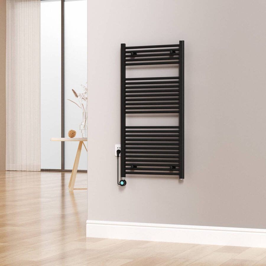 Saqu Cole Elektrische Handdoekradiator 60x120 cm 700W Mat Zwart Verwarming Badkamer Radiator