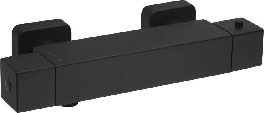 Saqu Cubo Thermostatische Douchekraan 15 cm Incl. S-Koppelingen Mat Zwart Thermostaatkraan
