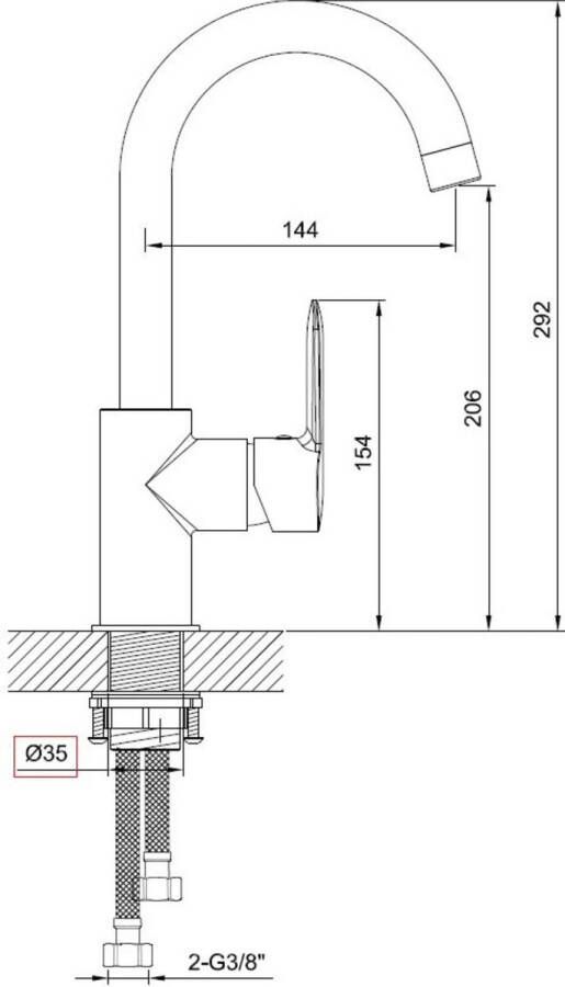 Saqu Dream Wastafelkraan 21 cm Hoge Uitloop met Aansluiting Chroom