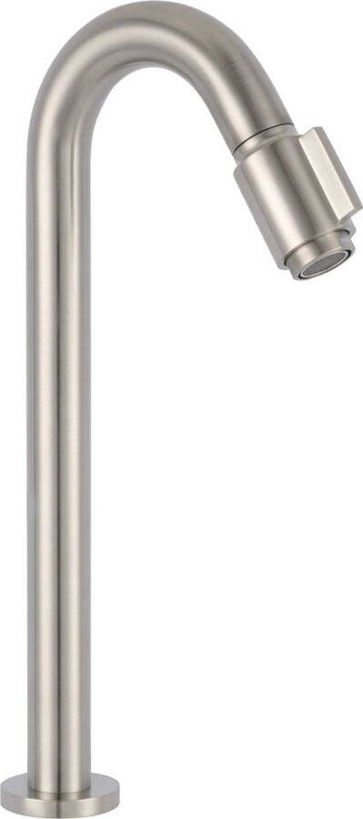 Saqu Essential 2.0 Fonteinkraan 20 cm Hoge Uitloop Geborsteld Staal Toiletkraan Koudwaterkraan WC kraan