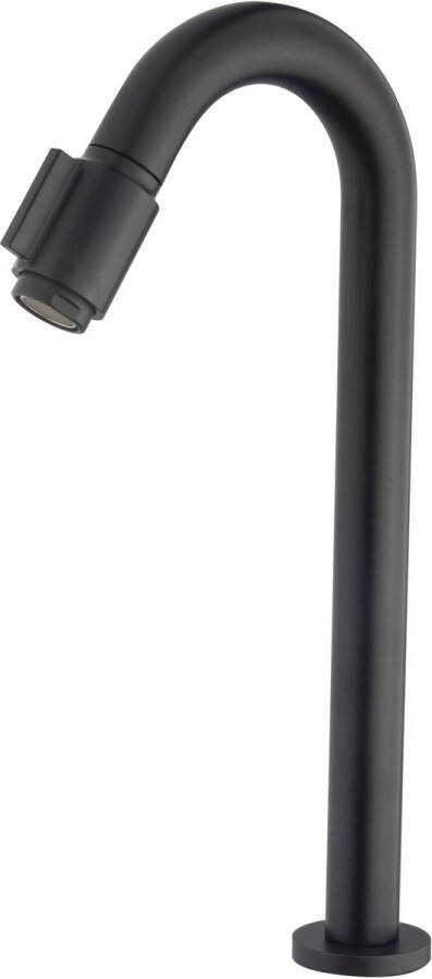 Saqu Essential 2.0 Fonteinkraan 20 cm Hoge Uitloop Mat Zwart Toiletkraan Koudwaterkraan WC kraan