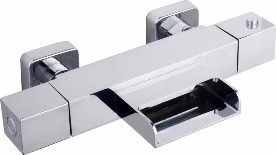 Saqu Majestic Cubo XXL Waterfall Badkraan Thermostatisch 15 cm Vierkant Chroom Thermostaatkraan