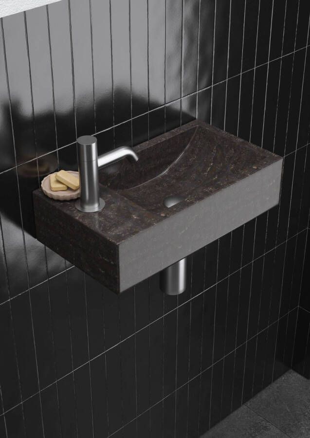 Saqu Nature Collection Fontein 40x22x10 cm Natuursteen Links Wasbak