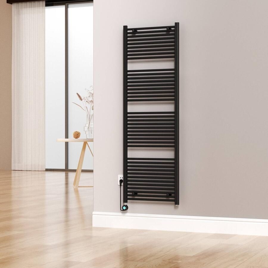 Saqu Cole Elektrische Handdoekradiator 60x180 cm 900W Mat Zwart Verwarming Badkamer Radiator