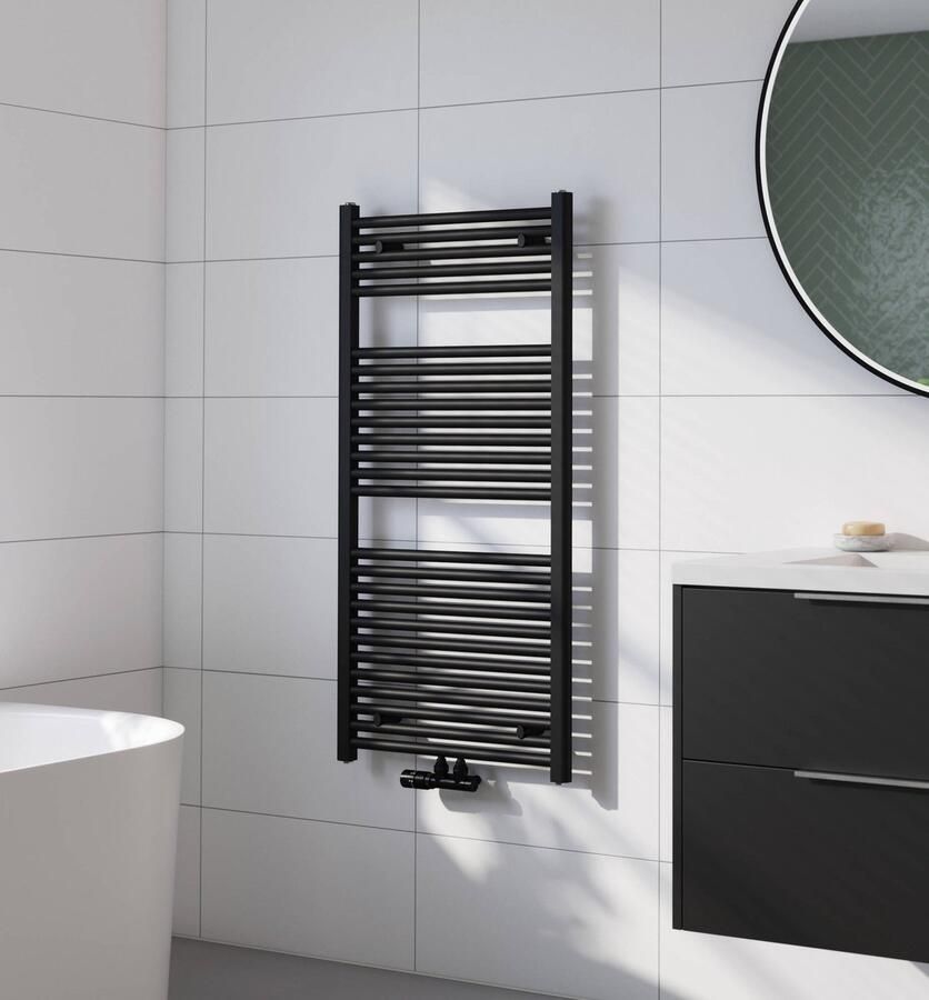 Saqu Cole Handdoekradiator 120 x 60 cm 700W Verwarming Badkamer Mat Zwart Handdoekrek Radiator