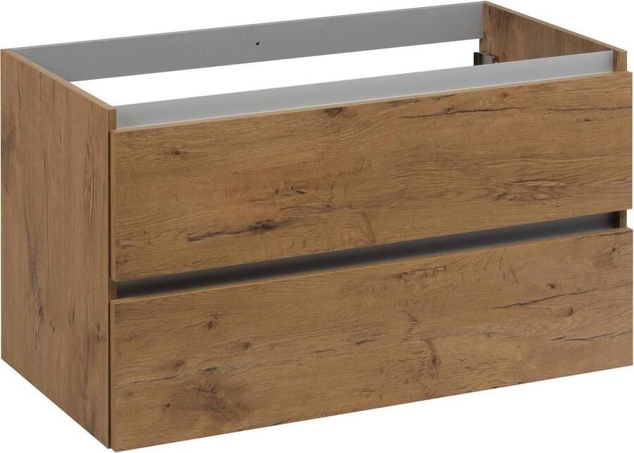 Saqu Gaia Wastafel Onderkast 100x50.5 cm Eiken Badkamerkast Wastafelmeubel met Uitsparing