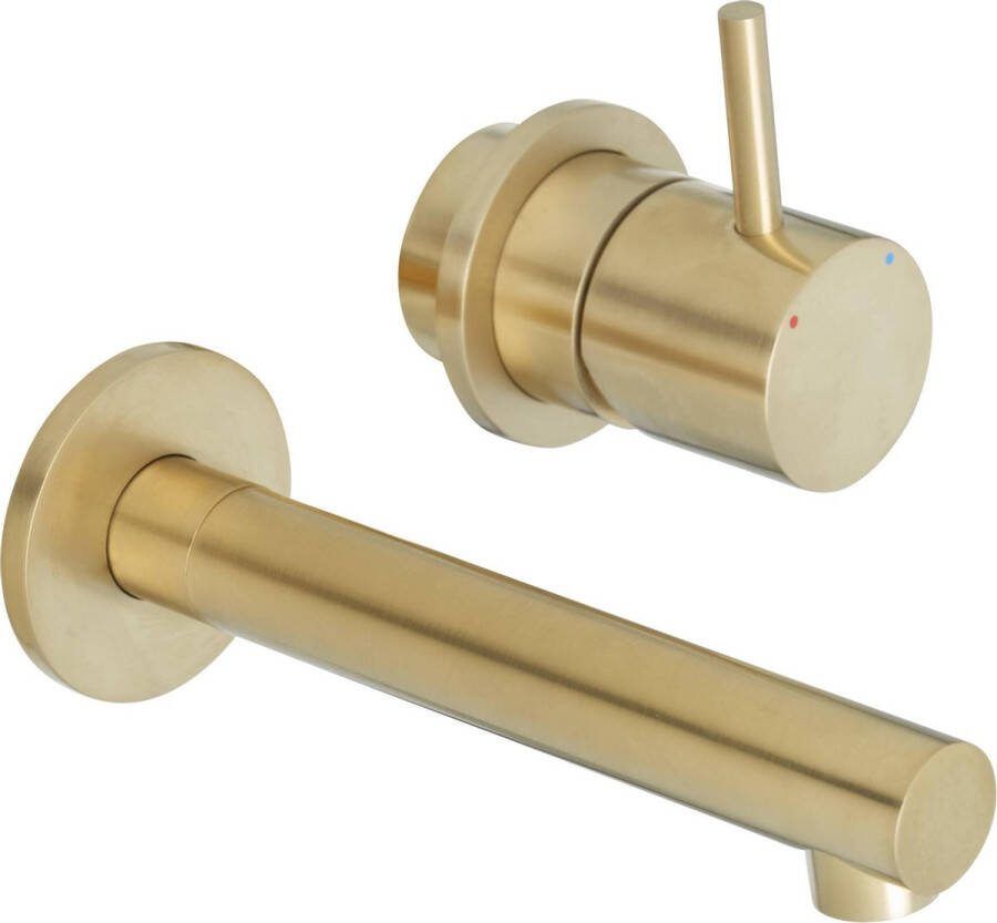 Saqu Shine Straight 2-gats inbouw wastafelkraan inclusief inbouwdeel geborsteld messing