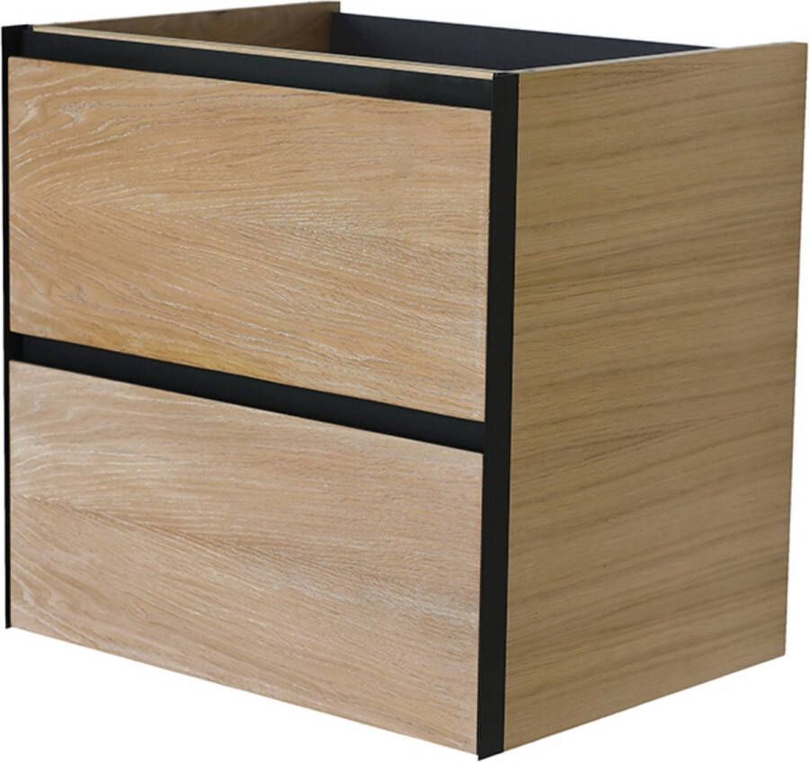 Saqu Wastafel Onderkast 60x452x58 cm Eiken Mat Zwart Badkamerkast Wastafelmeubel met Uitsparing