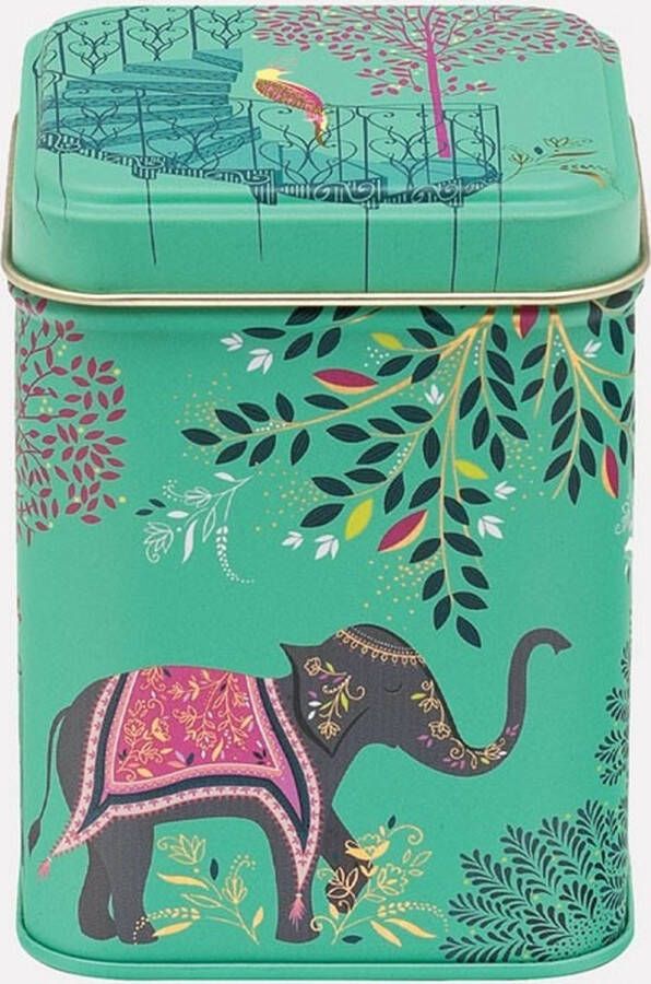 Sara Miller London Bewaarblik India Groen Olifant Vierkant Blik 7 x 7 x 10 cm