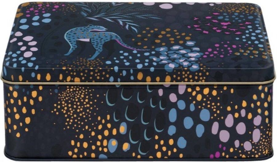 Sara Miller London Bewaarblik Midnight Leopard Blauw Luipaard Rechthoek Blik 19 5 x 15 4 x 7 5 cm