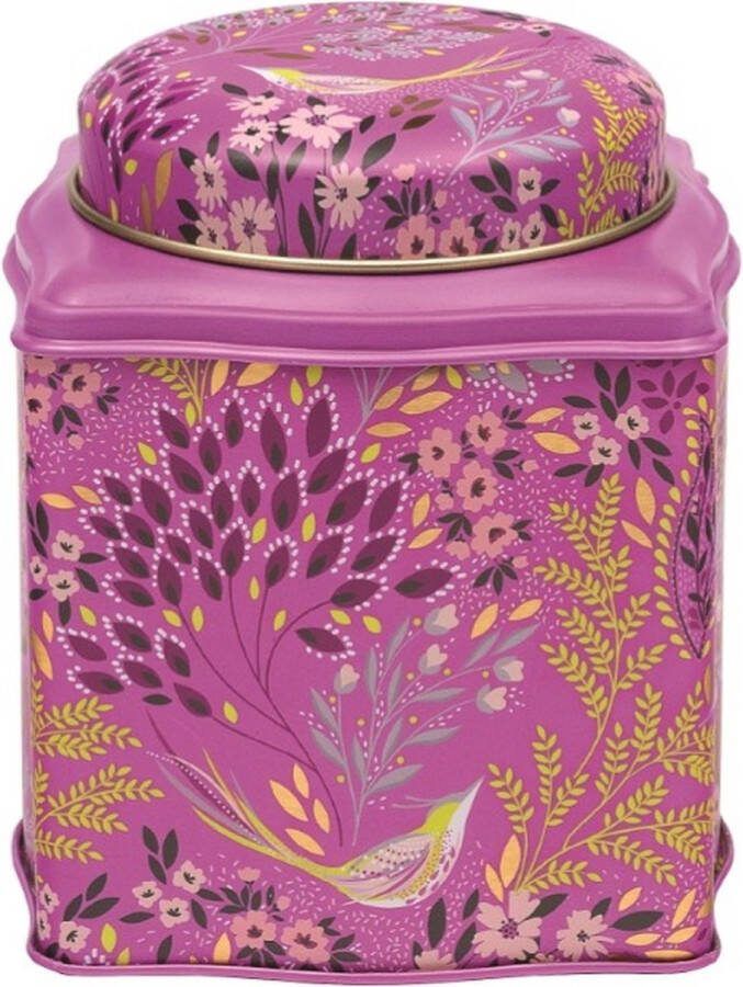 Sara Miller London Bewaarblik Songbirds Haveli Garden Dome Lid Wavy Caddy -Theeblik Roze Paars Vierkant Blik 10 5 x 10 5 x 11 cm
