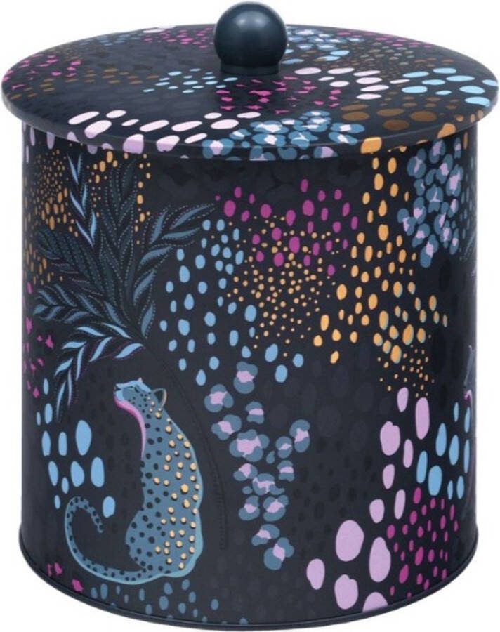 Sara Miller London Bewaarbus Midnight Leopard- Bewaarblik Luipaard- Blauw Rond Blik Ø 17 x 17 cm