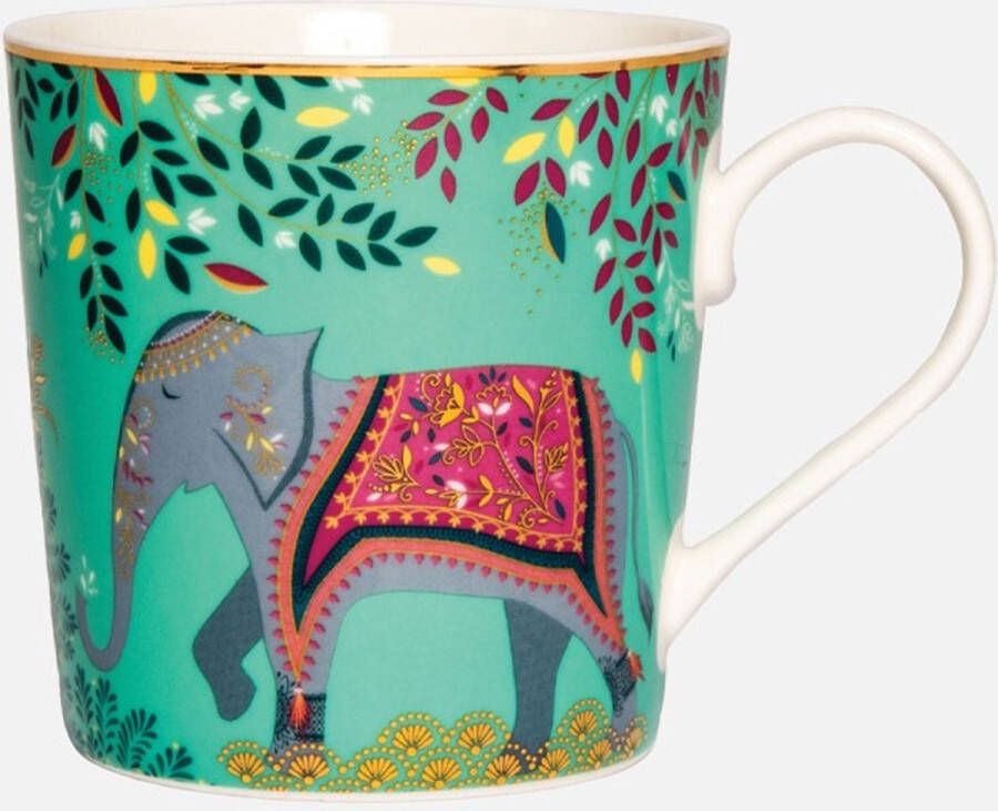 Sara Miller London India Mug Light Jade Mok Groen Elephant Olifant Ø 9 8 cm H 10 6 cm 0 34 l