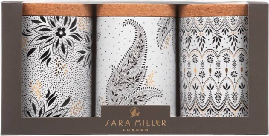 Sara Miller London Set van 3 Bewaarbussen Artisanne Noir Bewaarblik Zwart Wit Goud Rond Blik Ø 10 5 cm Hoogte: 15 cm