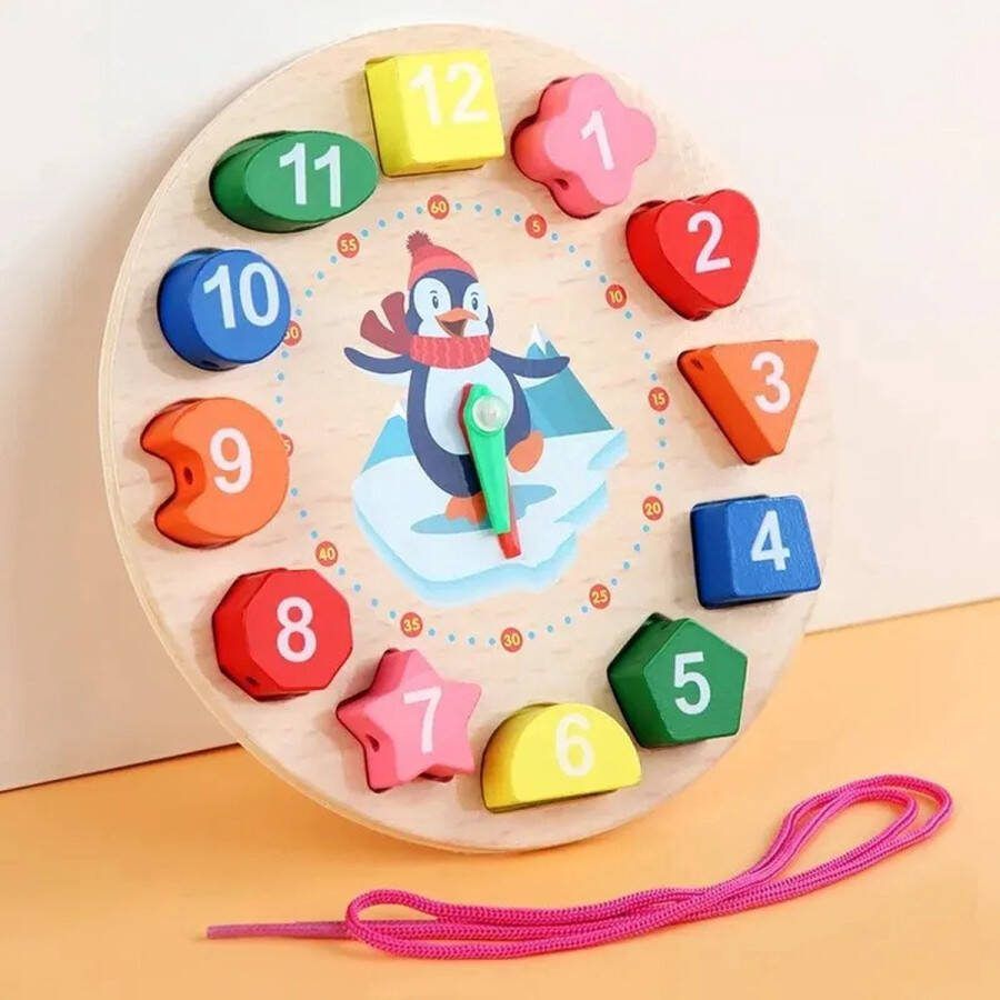 Sara Shop leerklok voor kinderen Makkelijk leren klokkijken montessori speelgoed Hout Leerklok kleurig