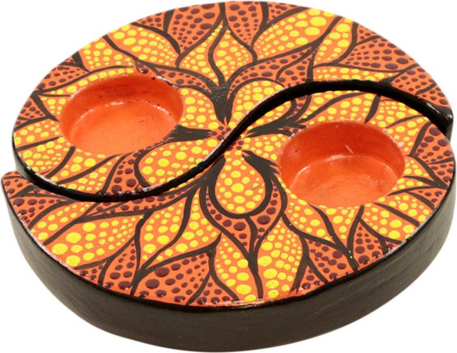 Sarana Theelichthouder Oranje mandala Terracotta Oranje 14x14x2.5 cm Indonesie Fairtrade