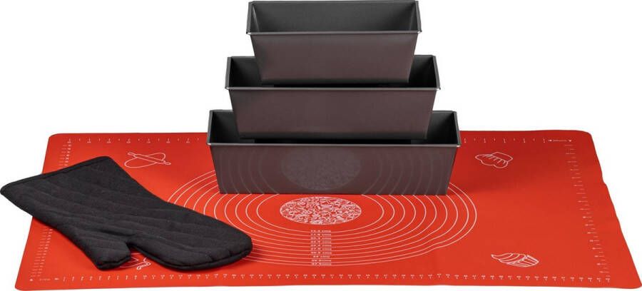 Sareva Cakevorm Cakeblik Set 5 delige set + Bakmat en Ovenhandschoen