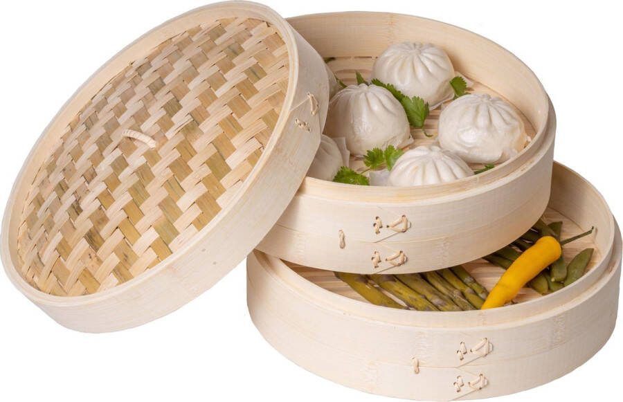 Sareva Stoommandje Dim Sum mandje serveermandje Bamboe 2-laags ø 30 cm