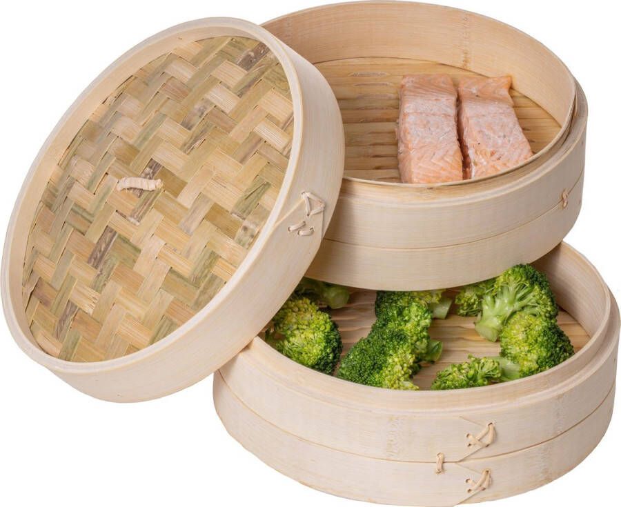 Sareva Stoommandje Dim Sum mandje serveermandje Bamboe 2-laags ø 25 cm