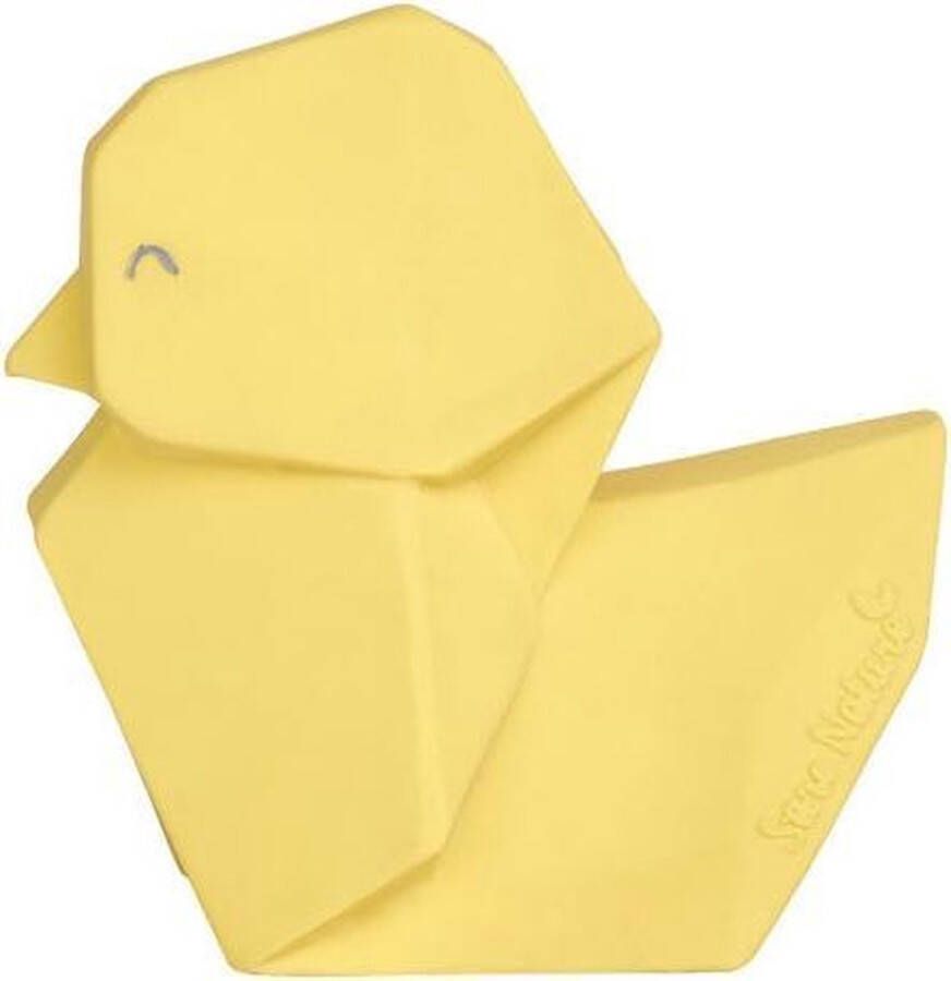 Saro bijtring Origami badeend rubber roze geel