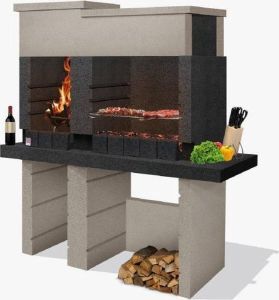 Sarom Fuoco Betonnen barbecue San Pedro Houtskool en hout 160 x 51.5 x 172 2 cm