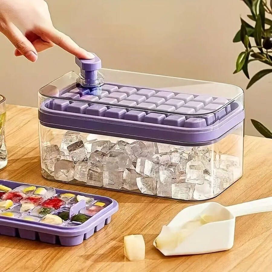 SasEmy Sasem Ijsblokjes 64 ijsblokjes maker Deluxe IJsblokjes vorm met bakje en deksel IJsklontjes Zomer BPA vrij Cocktails Ijsjes Smoothies Sapjes BBQ Transparant Niet vaatwasser bestendig