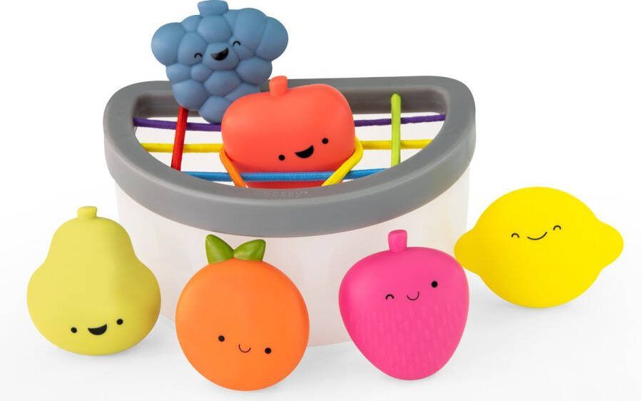 Sassy Vormenstoof Baby en Peuter 6 zachte en knisperende fruitvormen Deksel met elastiek Fruit Fun Fill & Spil
