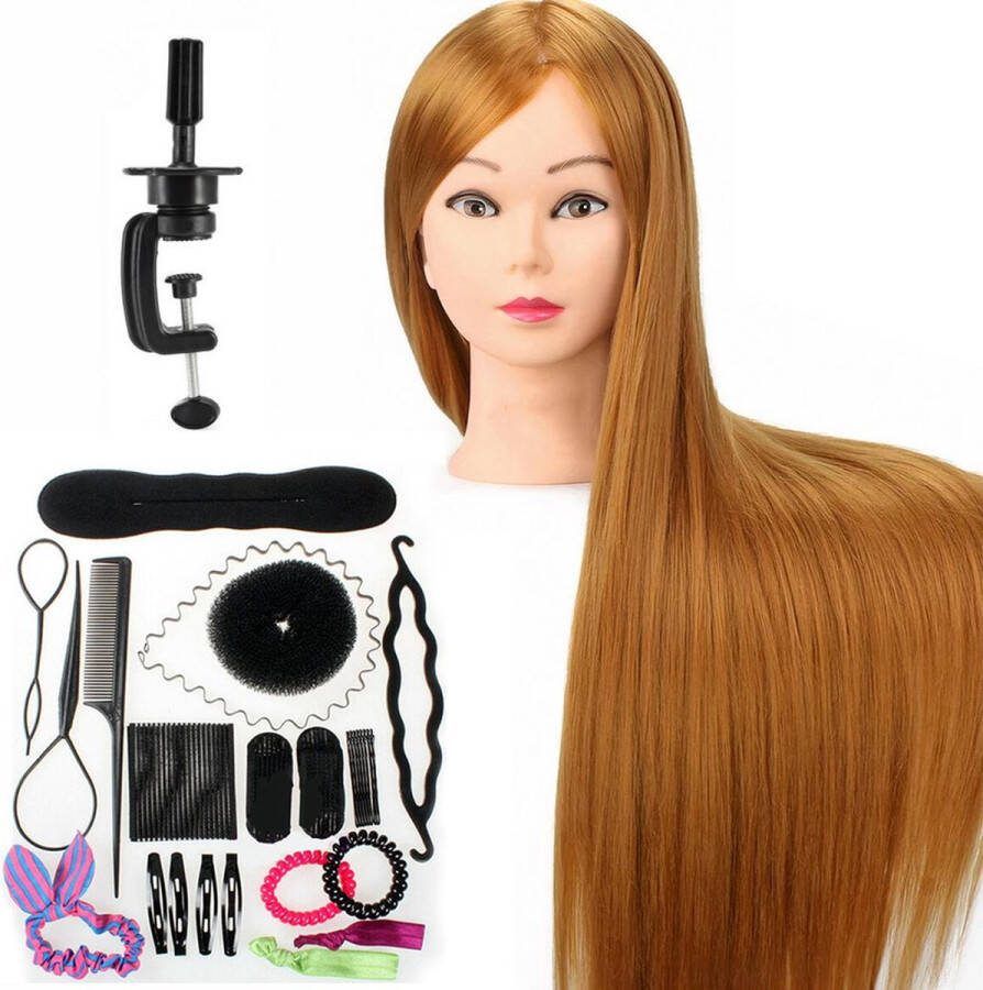 SassyGoods Kappershoofd Oefenhoofd Kapperspop Kaphoofd Kappers Pop Goud bruin haar Met statief 70 cm