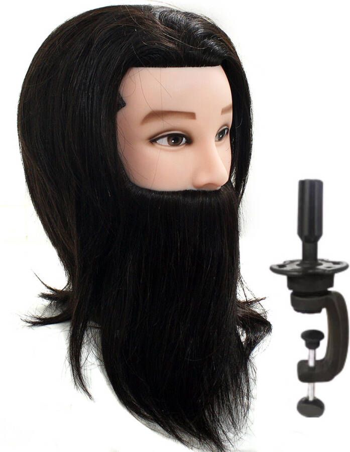 SassyGoods Sassy Goods Oefenhoofd Man Zwart Oefenhoofd Student Kaphoofd Kappershoofd Met Statief Nieuwste versie 35 cm
