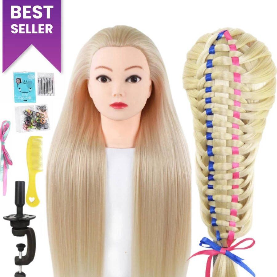 SassyGoods Oefenhoofd Kappershoofd Professioneel Statief & Styling Accessoires Kappop Kaphoofd Blond Haar 70 cm