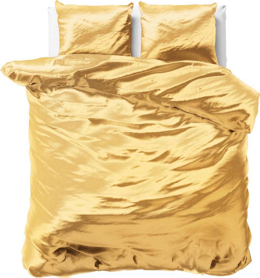Satin Luxe glans satijn dekbedovertrek uni goud eenpersoons (140x200 220) tegen acne onzuiverheden en warrig haar heerlijk zacht en soepel