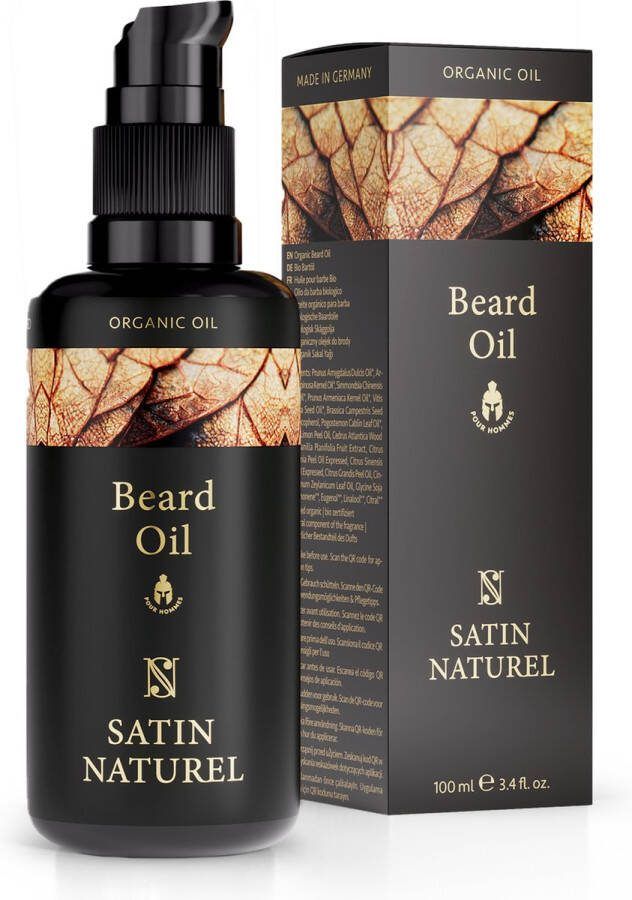 Satin Naturel Baardolie Baard olie en Gezichtsolie voor mannen Baardverzorging en Haarverzorging die baardgroei stimuleert koudgeperst en gemaakt van Amandelolie en Jojoba olie voor een gezonde en zachte baard met een lekkere geur 100 ml