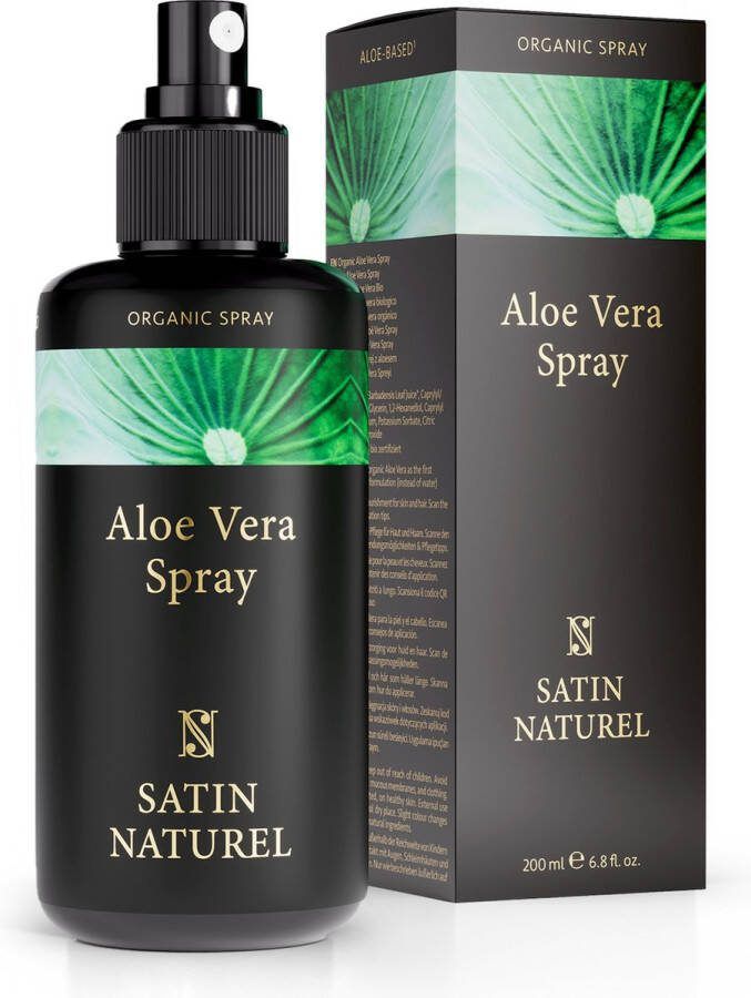 Satin Naturel Bio Aloë Vera Spray Huidverzorging goed tegen zonnebrand en als natuurlijke aftersun Vegan Moisturizer met aloe vera voor vrouwen en mannen zowel voor gezichtsverzorging als huidverzorging 200ml