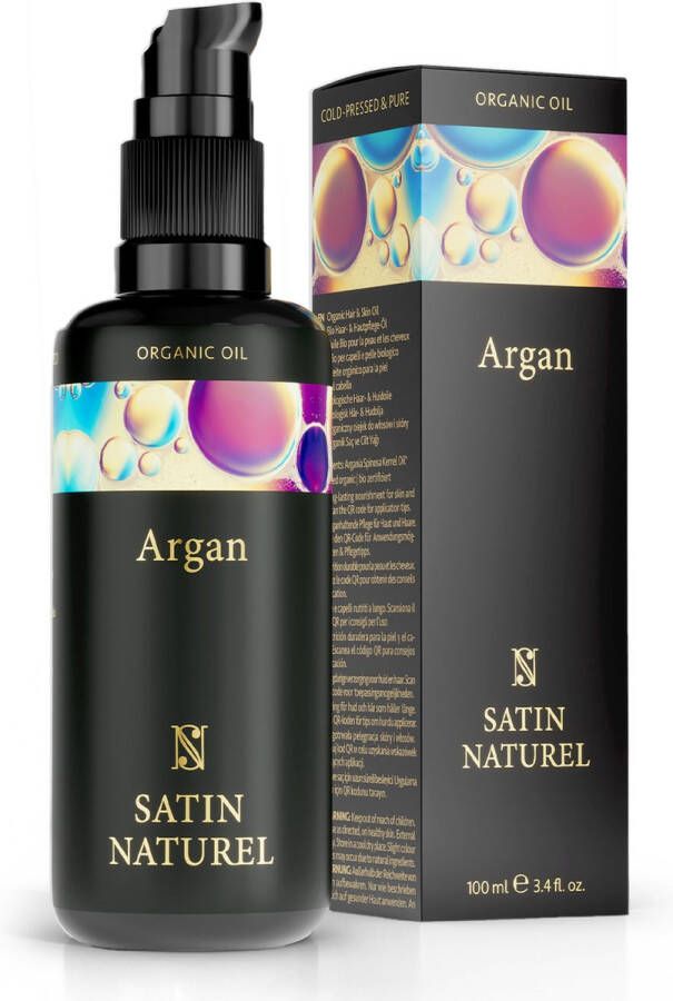 Satin Naturel Bio Haarolie met Arganolie Haar en Hoofdhuid olie voor droog haar Argan olie voor een natuurlijke haargroei en glanzend haar 100% puur en Vegan zowel voor haarverzorging als huidverzorging 100ml