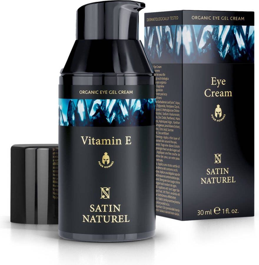 Satin Naturel Bio Oogcreme mannen Gezichtsverzorging mannen met Aloë Vera Gel Hyaluronzuur en Vitamine E Vegan Oogcreme tegen Donkere Kringen Eye Cream met onmiddelijk effect 30 ml