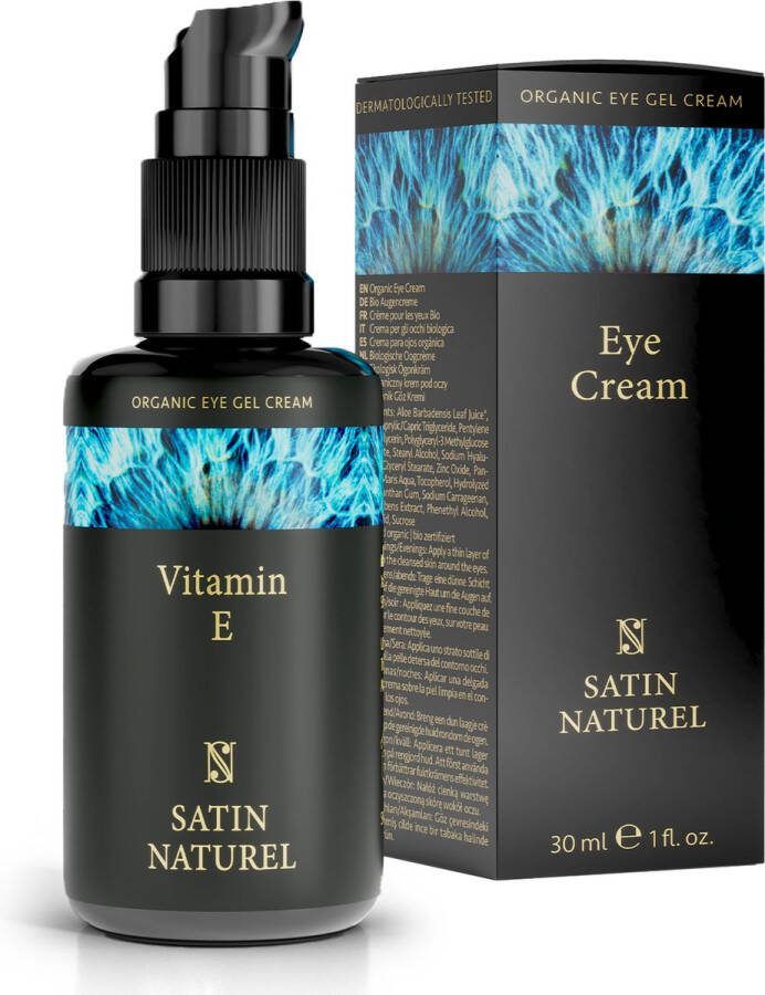 Satin Naturel Bio Oogcreme vrouwen Gezichtsverzorging met Aloë Vera Gel Hyaluronzuur en Vitamine E Anti Rimpel crème voor vrouwen Vegan Oogcreme tegen Donkere Kringen Eye Cream met onmiddelijk effect 30 ml